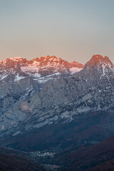 Fototapeta premium The Picos de Europa, a mountainous massif located in the north of Spain that belongs to the central part of the Cantabrian mountain range. . At present, the Picos de Europa National Park is the second