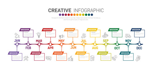 Infographics element design for all month, can be used for Business concept with 12 options, steps or processes.
