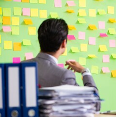 Businessman having trouble with his priorities