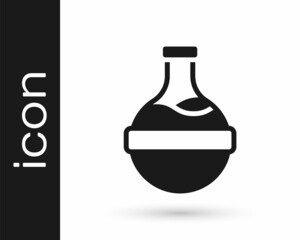 Black Bottle with potion icon isolated on white background. Flask with magic potion. Happy Halloween party. Vector