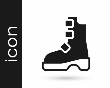Black Ancient viking boots icon isolated on white background. Traditional clothes and accessories of past times. Vector