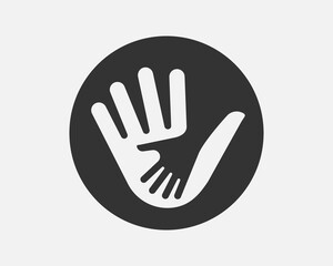Obraz premium Helping hands symbol. Parent and child sign. Kids help and care icon. Support family vector.