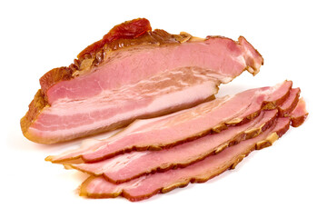 Fresh bacon slices, isolated on white background.