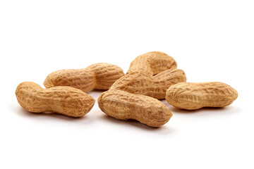 Organic peanuts in shell, isolated on white background.
