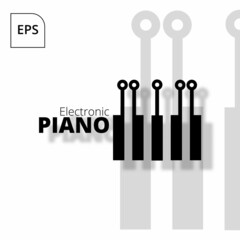 Circuit board piano logo design. This design draw a piano with intrument logo that is has been mix , so this design is a creative design , suitable for piano les logo, music, piano factory etc.