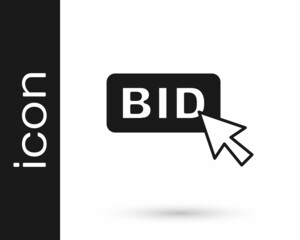 Black Bid icon isolated on white background. Auction bidding. Sale and buyers. Vector