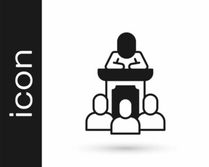 Black Auction auctioneer sells icon isolated on white background. Auction business, bid and sale. Vector