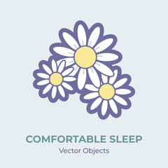 Chamomile flowers vector isolated. Chamomile for comfortable sleep illustration. Cartoon concept against sleep disorder insomnia depression. Self helping illustration calming white herbs