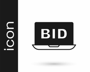 Black Online auction icon isolated on white background. Bid sign. Auction bidding. Sale and buyers. Vector