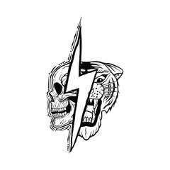 skull tiger with hand drawing black and white style free vector illustration