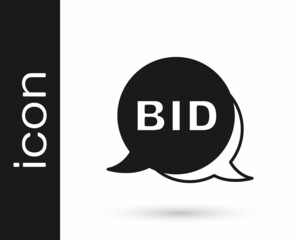 Black Bid icon isolated on white background. Auction bidding. Sale and buyers. Vector