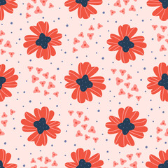 Contemporary seamless pattern with colorful abstract flowers. Floral design for fabrics, print, wallpaper, scrapbooking. Vector illustration
