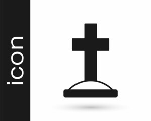 Obraz premium Black Grave with cross icon isolated on white background. Vector