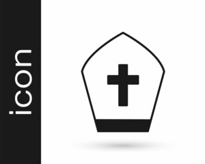 Black Pope hat icon isolated on white background. Christian hat sign. Vector