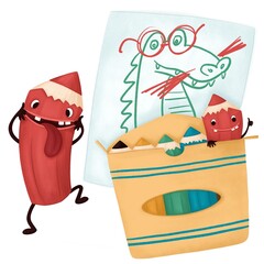 Pencils in a Box Character Funny Red Pencil