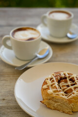 Brunch time two cups of coffee with taste.