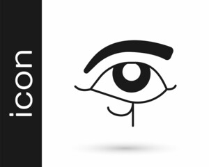 Black Eye of Horus icon isolated on white background. Ancient Egyptian goddess Wedjet symbol of protection, royal power and good health. Vector