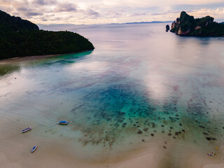  Koh Phi Phi Thailand, Turquoise clear water Thailand Koh Pi Pi, Scenic aerial view of Koh Phi Phi...