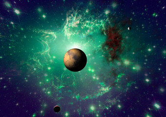 Fototapeta na wymiar Far-out planets in a space.