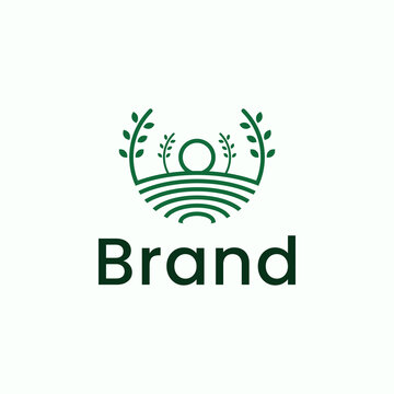 agriculture line outline minimalist Logo. Vintage Badge Creative Design Brand Identity.	