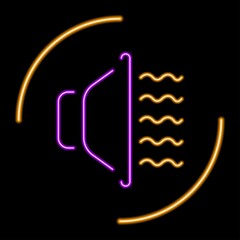 speaker neon sign, modern glowing banner design, colorful modern design trends. Vector illustration.