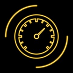 speedometer neon sign, modern glowing banner design, colorful modern design trends. Vector illustration.