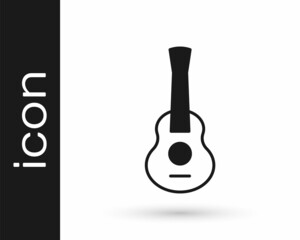 Black Guitar icon isolated on white background. Acoustic guitar. String musical instrument. Vector