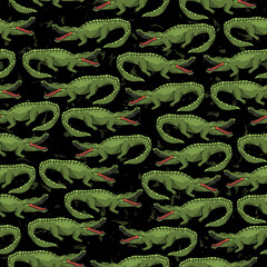 Seamless pattern with crocodiles on a dark background