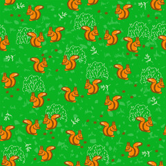 Forest pattern with cute squirrels