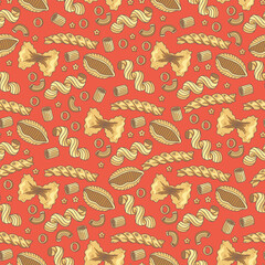 Delicious pattern with a variety of Italian pasta in different shapes