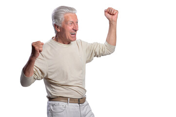 Naklejka premium portrait of senior beautiful man posing on white background
