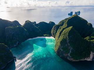 Maya Bay Koh Phi Phi Thailand, Turquoise clear water Thailand Koh Pi Pi, Scenic aerial view of Koh...
