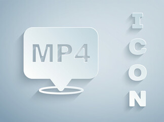 Paper cut MP4 file document. Download mp4 button icon isolated on grey background. MP4 file symbol. Paper art style. Vector