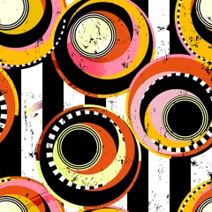 Poster seamless geometric circle background, with stripes  paint strokes and splashes, black and white © Kirsten Hinte