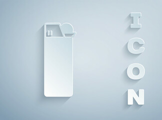 Paper cut Lighter icon isolated on grey background. Paper art style. Vector