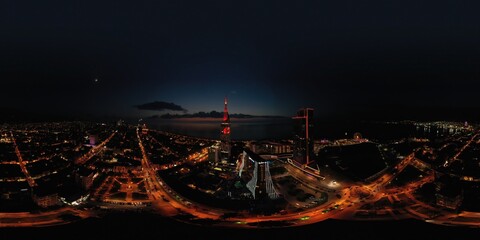 Batumi, Georgia - October 21, 2021: 360 city panorama at night