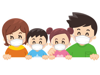 笑顔で寄り添う親子　マスク着用