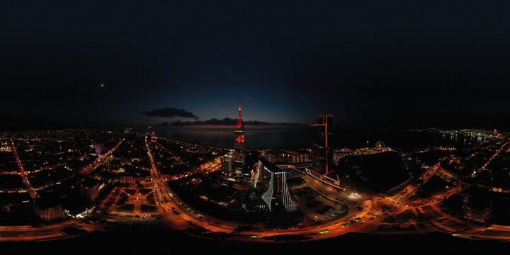 Fototapeta Batumi, Georgia - October 21, 2021: 360 city panorama at night