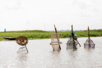 Fishing nets on Lake Nokoue in Ganvié, Benin. 