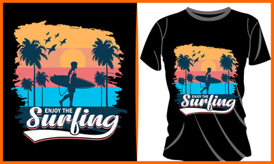 Surfing California Typography Vector illustration and colorful design. Surfing California Typography Vector t-shirt design in the black background. Graphics for the print products, t-shirt.