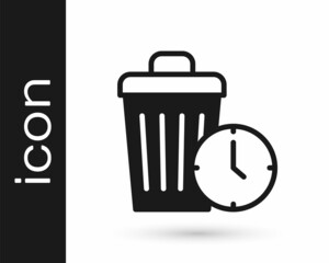 Black Waste of time icon isolated on white background. Trash can. Garbage bin sign. Recycle basket icon. Office trash icon. Vector