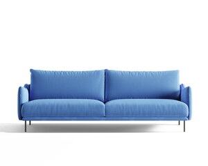 3d rendering of an isolated modern light blue mid century cosy lounge sofa	
