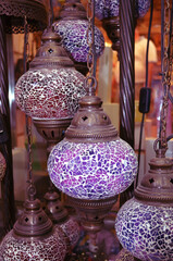 Turkish traditional colored glass craft lights. Grand market, Istanbul.