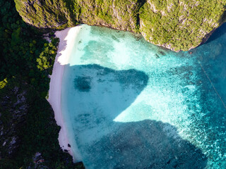 Maya Bay Koh Phi Phi Thailand, Turquoise clear water Thailand Koh Pi Pi, Scenic aerial view of Koh...