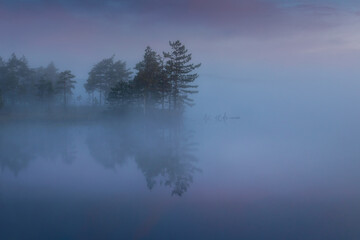 Obraz na płótnie Canvas Misty morning on the lake. Karelia.