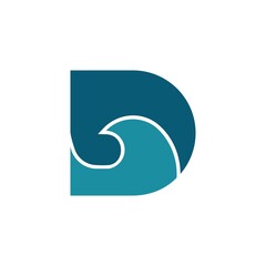 letter D and wave logo design with flat blue color style