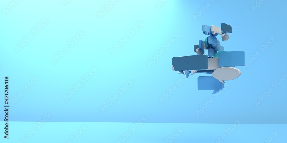 Poster floating speech bubbles on a colored background - 3d render illustration