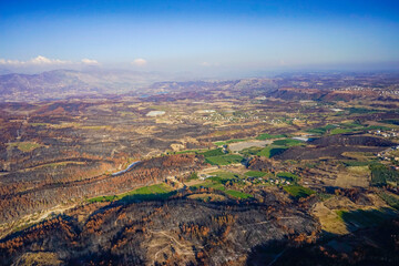 Fototapeta na wymiar Forests burning in the Fires of 2021. aerial view. Location Antalya/Manavgat
