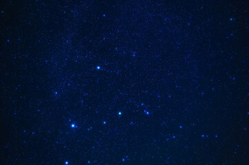 constellation of Orion on the background of a blue starry sky. Astrophotography of stars, galaxies...