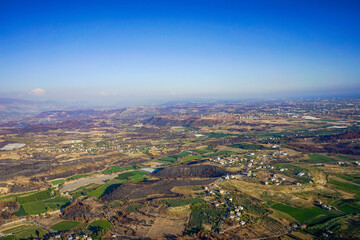 Forests burning in the Fires of 2021. aerial view. Location Antalya/Manavgat